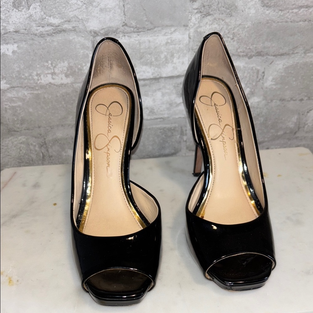 Jessica Simpson Black Patent Open Toe Heels